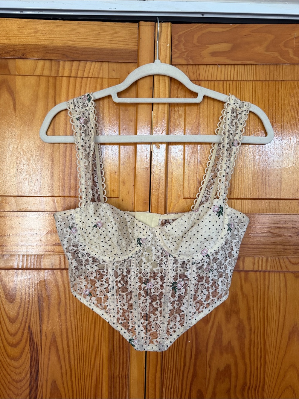 Olivaceous Cream Floral Lace Corset Bralette